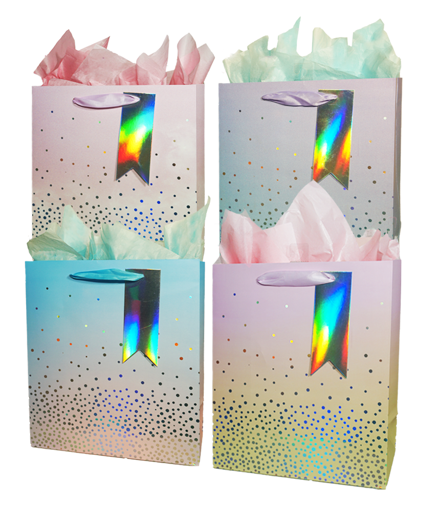 Gift Bag - Pastel Ombre color with sliver dot Large