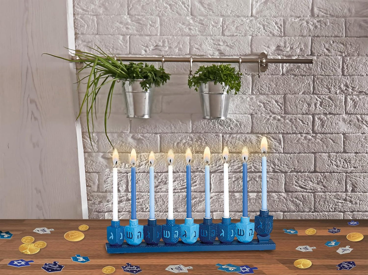 Blue Dreidels Menorah