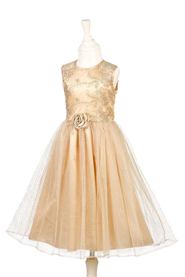 Noraline Gold Rose Party Dress: 3-4 years