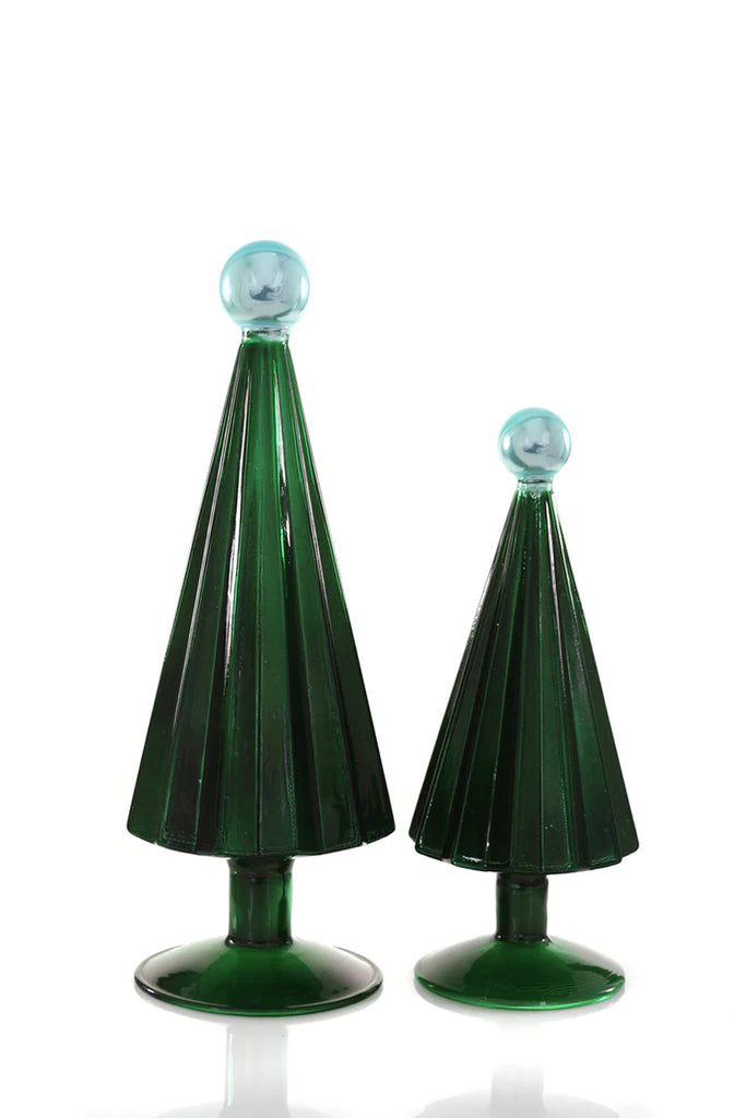 Small Glass Pleated Trees - Juniper Sky - Set of 2