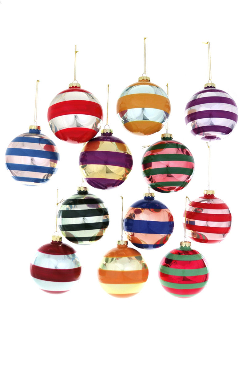 Stripey Bauble Glass Ornament Asst