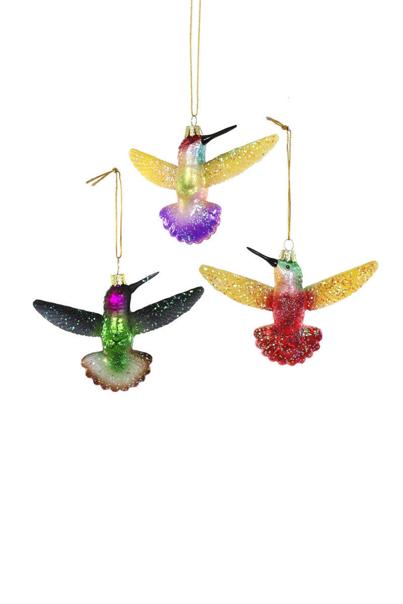 Ruby Throated Hummingbird Glass Ornament Asst