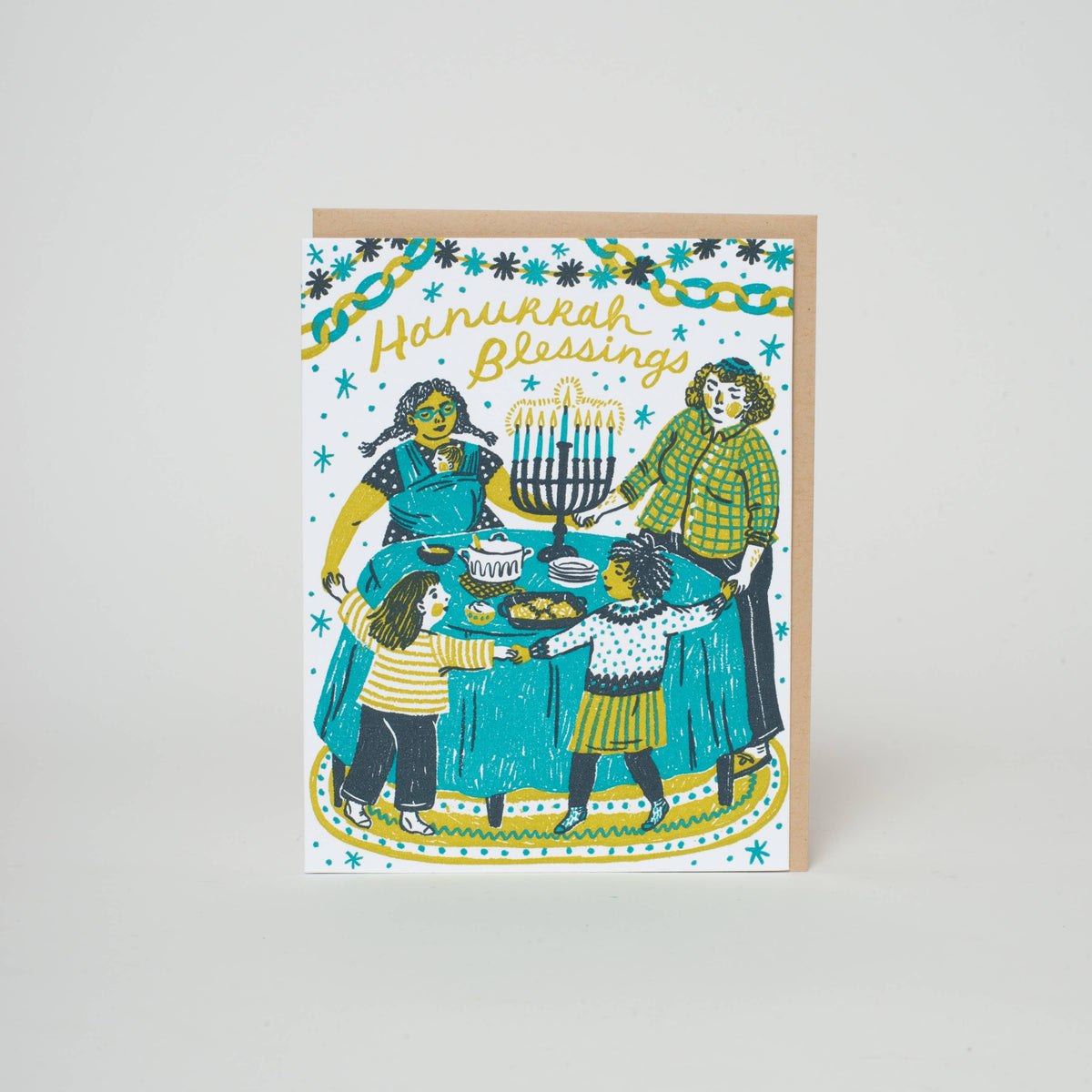 Hanukkah Blessings Letterpress Card by Phoebe Wahl: Plastic sleeve