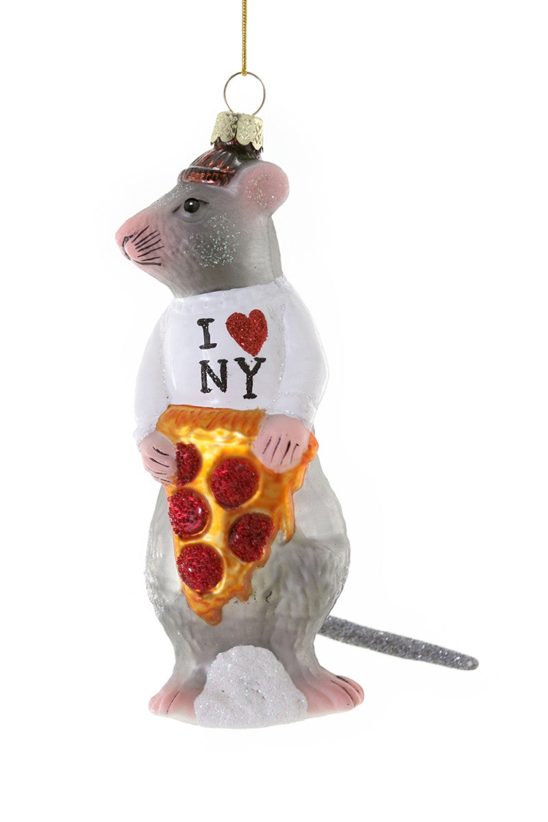 NYC Rat W Pizza Blown Glass Ornament